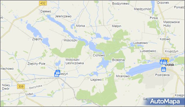 mapa Cichowo gmina Krzywiń, Cichowo gmina Krzywiń na mapie Targeo