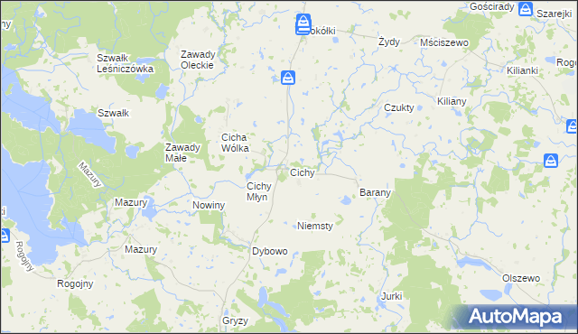 mapa Cichy gmina Świętajno, Cichy gmina Świętajno na mapie Targeo