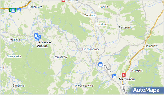 mapa Ciechanowice, Ciechanowice na mapie Targeo