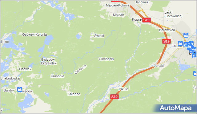 mapa Ciechocin gmina Modliborzyce, Ciechocin gmina Modliborzyce na mapie Targeo