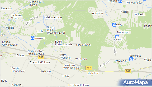 mapa Ciecierówka gmina Rzeczniów, Ciecierówka gmina Rzeczniów na mapie Targeo