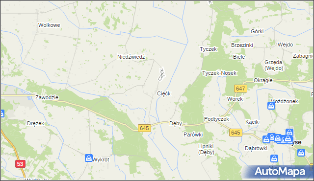 mapa Cięćk, Cięćk na mapie Targeo