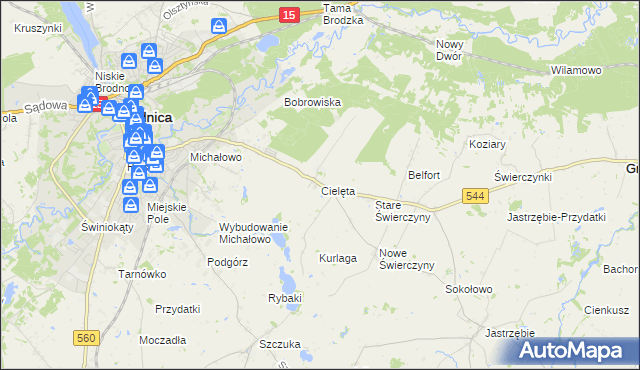 mapa Cielęta, Cielęta na mapie Targeo