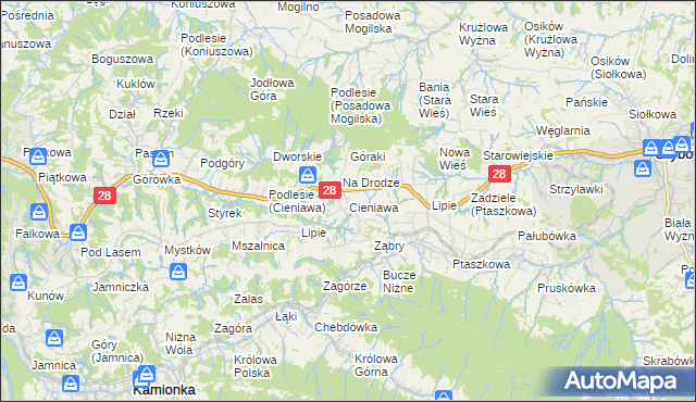 mapa Cieniawa, Cieniawa na mapie Targeo