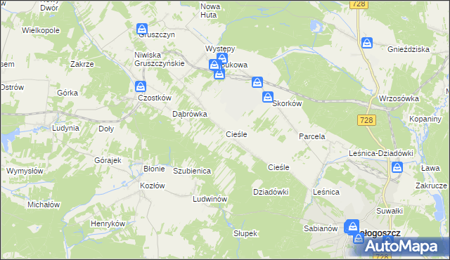 mapa Cieśle gmina Krasocin, Cieśle gmina Krasocin na mapie Targeo