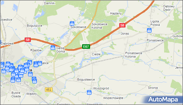 mapa Cieśle gmina Oleśnica, Cieśle gmina Oleśnica na mapie Targeo