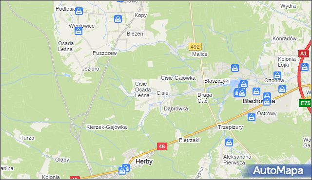 mapa Cisie gmina Blachownia, Cisie gmina Blachownia na mapie Targeo