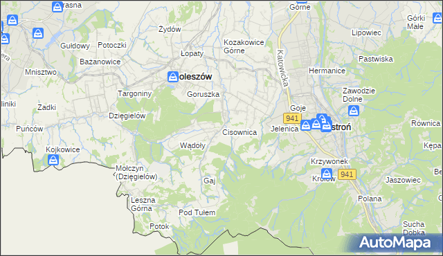 mapa Cisownica, Cisownica na mapie Targeo