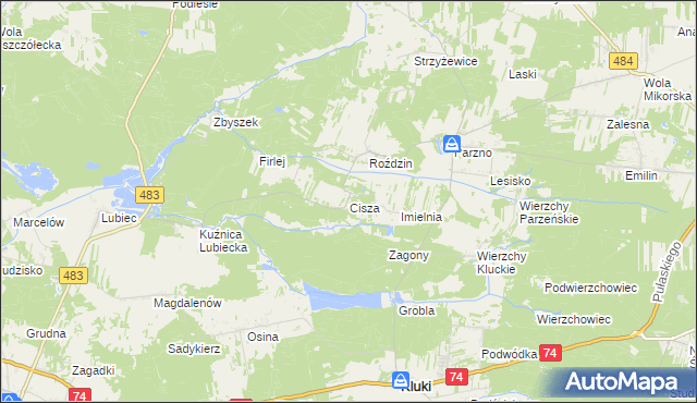 mapa Cisza gmina Kluki, Cisza gmina Kluki na mapie Targeo