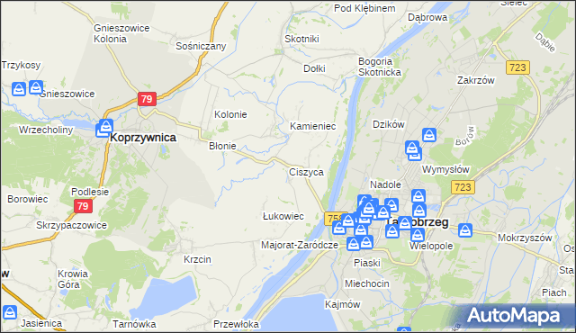 mapa Ciszyca gmina Koprzywnica, Ciszyca gmina Koprzywnica na mapie Targeo