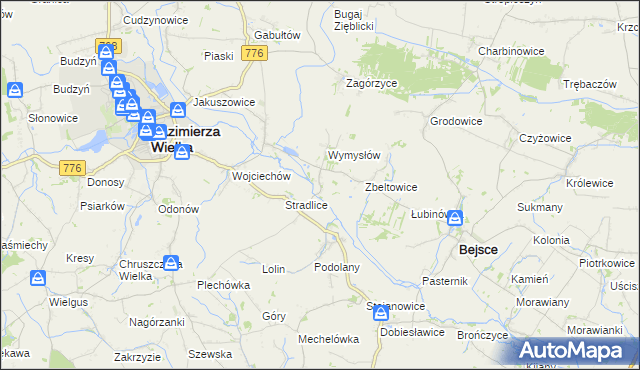 mapa Cło gmina Kazimierza Wielka, Cło gmina Kazimierza Wielka na mapie Targeo