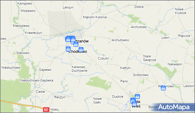 mapa Cybulin gmina Bodzanów, Cybulin gmina Bodzanów na mapie Targeo