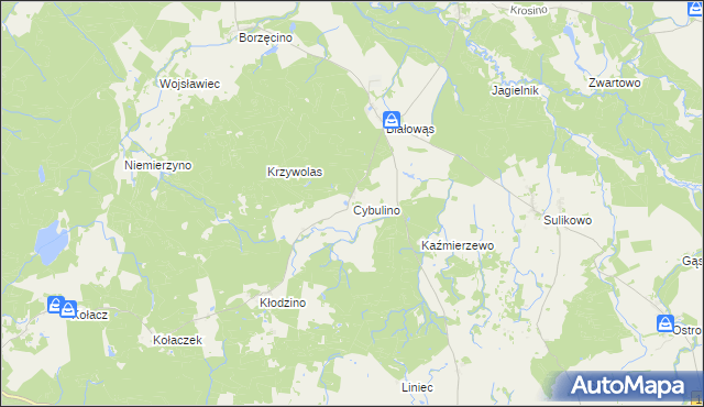 mapa Cybulino gmina Barwice, Cybulino gmina Barwice na mapie Targeo