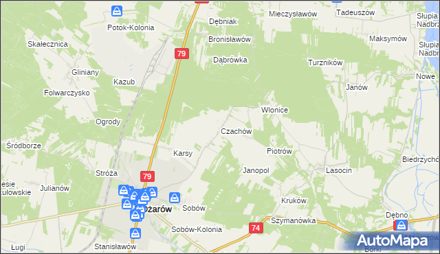 mapa Czachów gmina Ożarów, Czachów gmina Ożarów na mapie Targeo