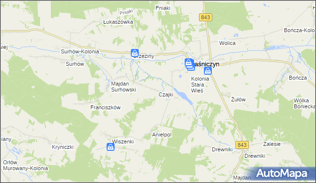 mapa Czajki gmina Kraśniczyn, Czajki gmina Kraśniczyn na mapie Targeo