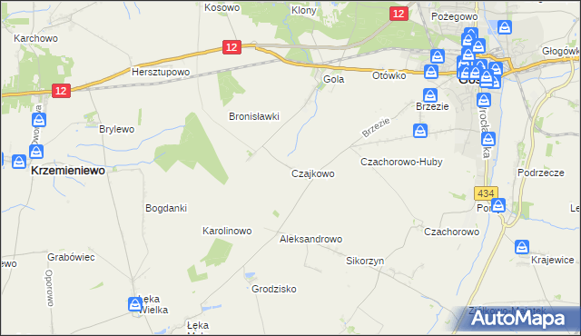 mapa Czajkowo gmina Gostyń, Czajkowo gmina Gostyń na mapie Targeo