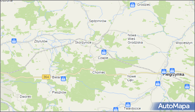 mapa Czaple gmina Pielgrzymka, Czaple gmina Pielgrzymka na mapie Targeo