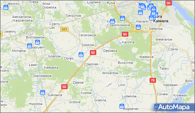 mapa Czaplin gmina Góra Kalwaria, Czaplin gmina Góra Kalwaria na mapie Targeo