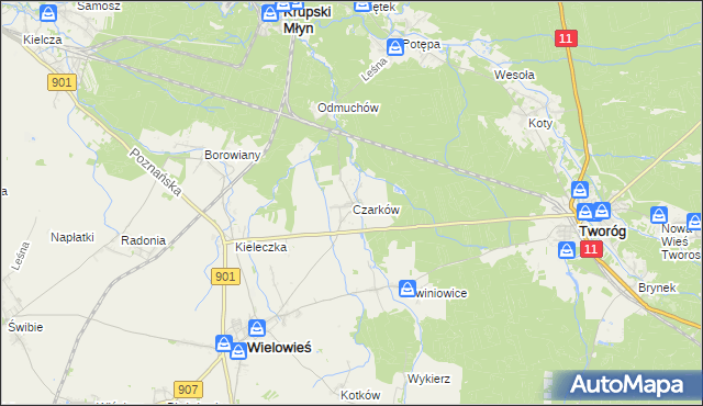 mapa Czarków gmina Wielowieś, Czarków gmina Wielowieś na mapie Targeo