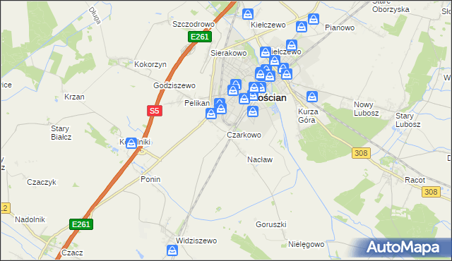 mapa Czarkowo gmina Kościan, Czarkowo gmina Kościan na mapie Targeo