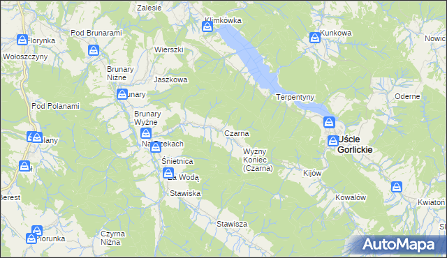 mapa Czarna gmina Uście Gorlickie, Czarna gmina Uście Gorlickie na mapie Targeo