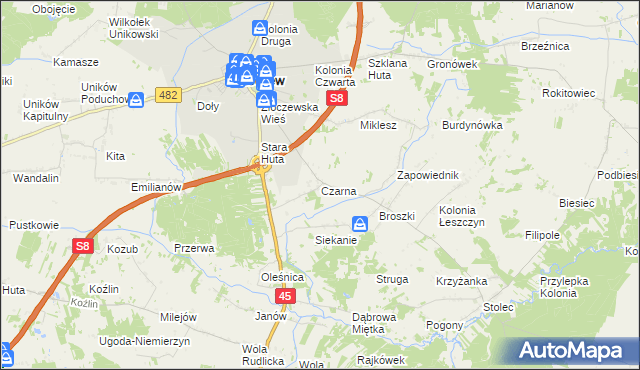 mapa Czarna gmina Złoczew, Czarna gmina Złoczew na mapie Targeo