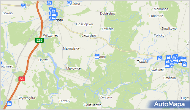 mapa Czarne gmina Płoty, Czarne gmina Płoty na mapie Targeo