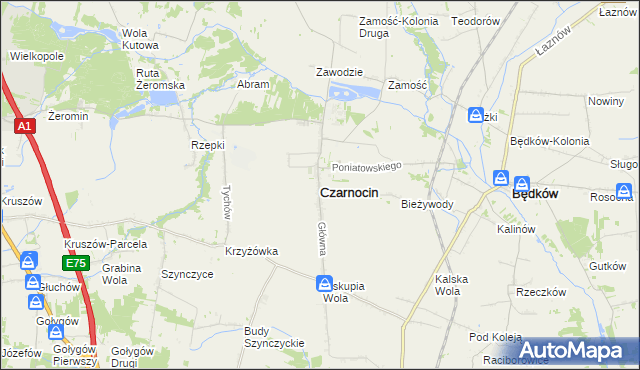 mapa Czarnocin powiat piotrkowski, Czarnocin powiat piotrkowski na mapie Targeo