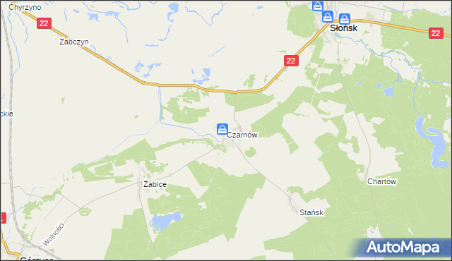 mapa Czarnów gmina Górzyca, Czarnów gmina Górzyca na mapie Targeo