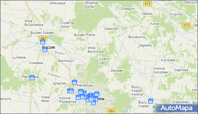 mapa Czarny Las gmina Buczek, Czarny Las gmina Buczek na mapie Targeo