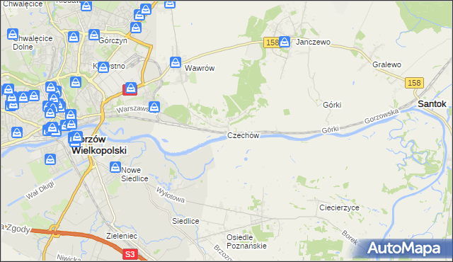 mapa Czechów gmina Santok, Czechów gmina Santok na mapie Targeo