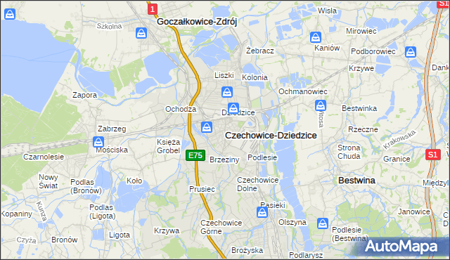 mapa Czechowic-Dziedzic, Czechowice-Dziedzice na mapie Targeo