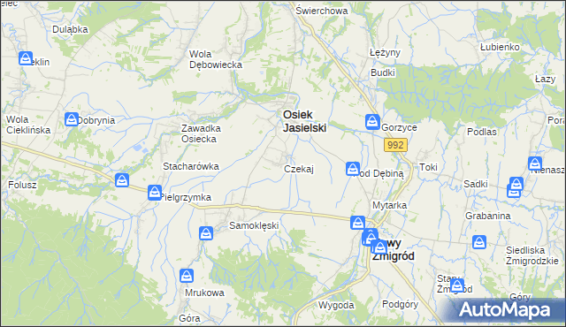 mapa Czekaj gmina Osiek Jasielski, Czekaj gmina Osiek Jasielski na mapie Targeo