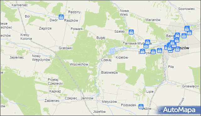 mapa Czekaj gmina Sędziszów, Czekaj gmina Sędziszów na mapie Targeo