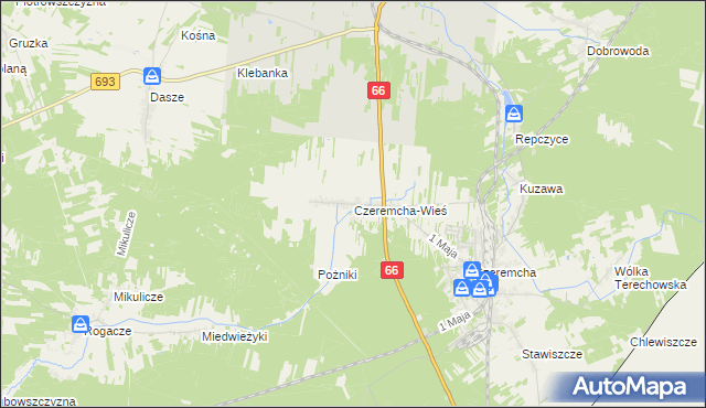 mapa Czeremcha-Wieś, Czeremcha-Wieś na mapie Targeo