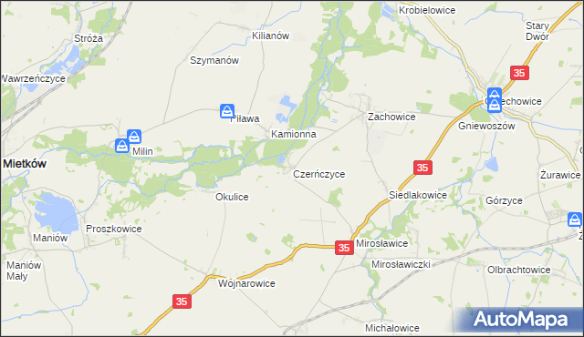 mapa Czerńczyce gmina Kąty Wrocławskie, Czerńczyce gmina Kąty Wrocławskie na mapie Targeo