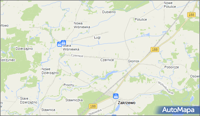 mapa Czernice gmina Zakrzewo, Czernice gmina Zakrzewo na mapie Targeo