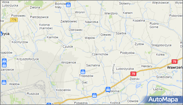 mapa Czernichów gmina Koniusza, Czernichów gmina Koniusza na mapie Targeo