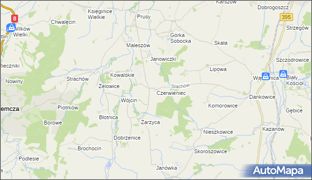 mapa Czerwieniec gmina Kondratowice, Czerwieniec gmina Kondratowice na mapie Targeo