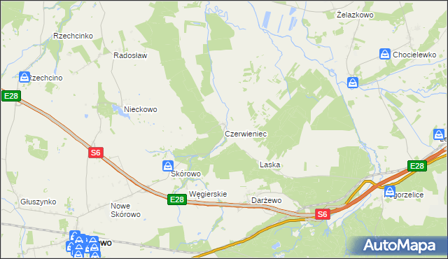 mapa Czerwieniec gmina Potęgowo, Czerwieniec gmina Potęgowo na mapie Targeo