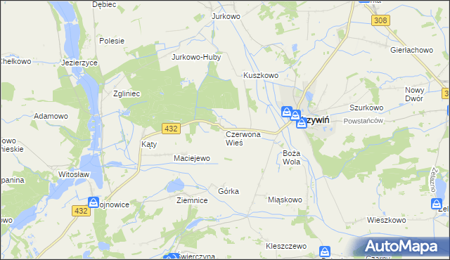 mapa Czerwona Wieś, Czerwona Wieś na mapie Targeo