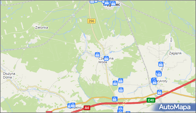 mapa Czerwona Woda gmina Węgliniec, Czerwona Woda gmina Węgliniec na mapie Targeo