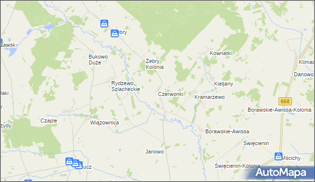 mapa Czerwonki gmina Radziłów, Czerwonki gmina Radziłów na mapie Targeo