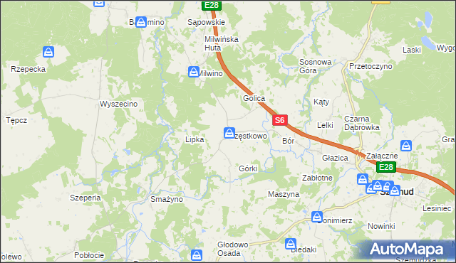 mapa Częstkowo gmina Szemud, Częstkowo gmina Szemud na mapie Targeo