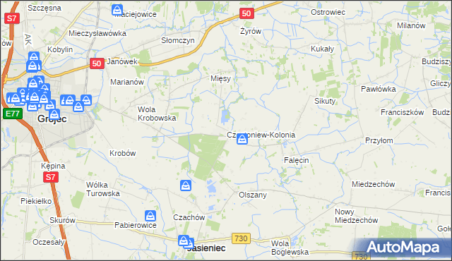 mapa Częstoniew-Kolonia, Częstoniew-Kolonia na mapie Targeo