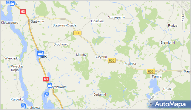 mapa Czyprki gmina Miłki, Czyprki gmina Miłki na mapie Targeo