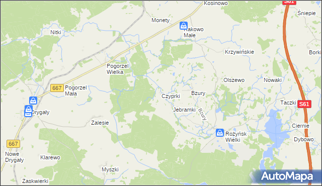 mapa Czyprki gmina Prostki, Czyprki gmina Prostki na mapie Targeo