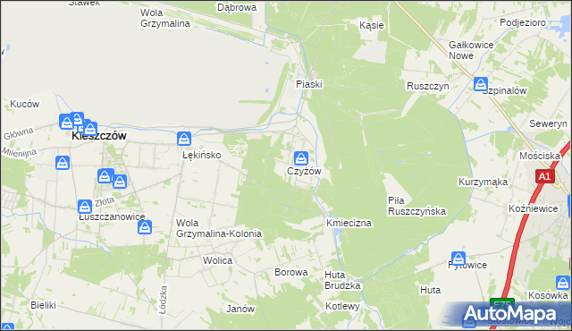 mapa Czyżów gmina Kleszczów, Czyżów gmina Kleszczów na mapie Targeo