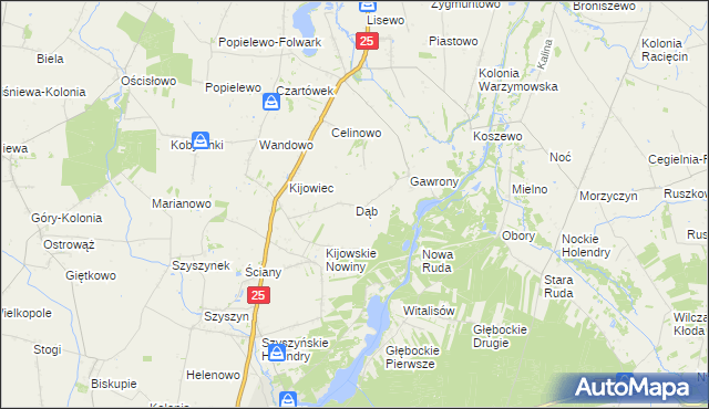 mapa Dąb gmina Skulsk, Dąb gmina Skulsk na mapie Targeo