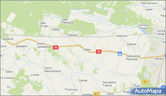 mapa Dąbie gmina Łuków, Dąbie gmina Łuków na mapie Targeo